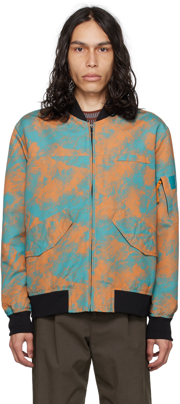 Blue & Orange Graphic Bomber Jacket