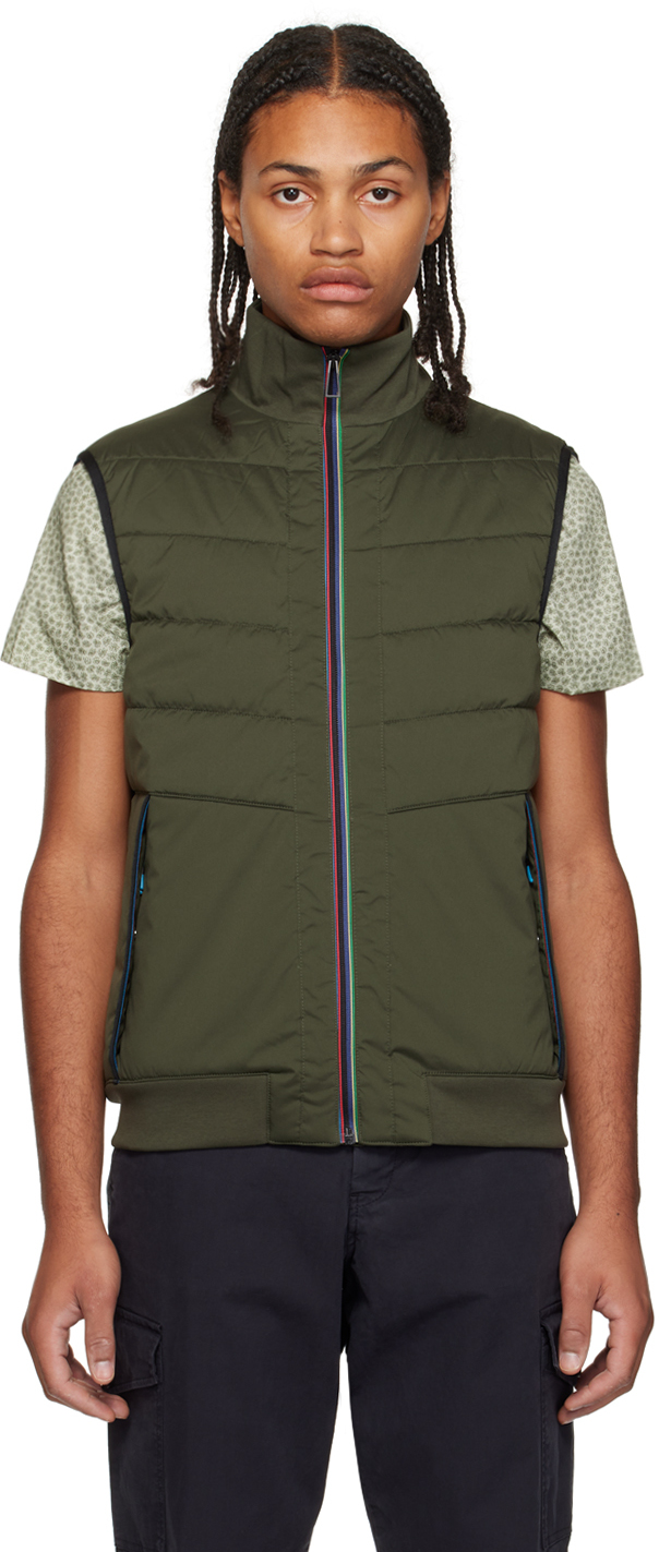 Ps By Paul Smith Khaki Paneled Vest In 35 Greens