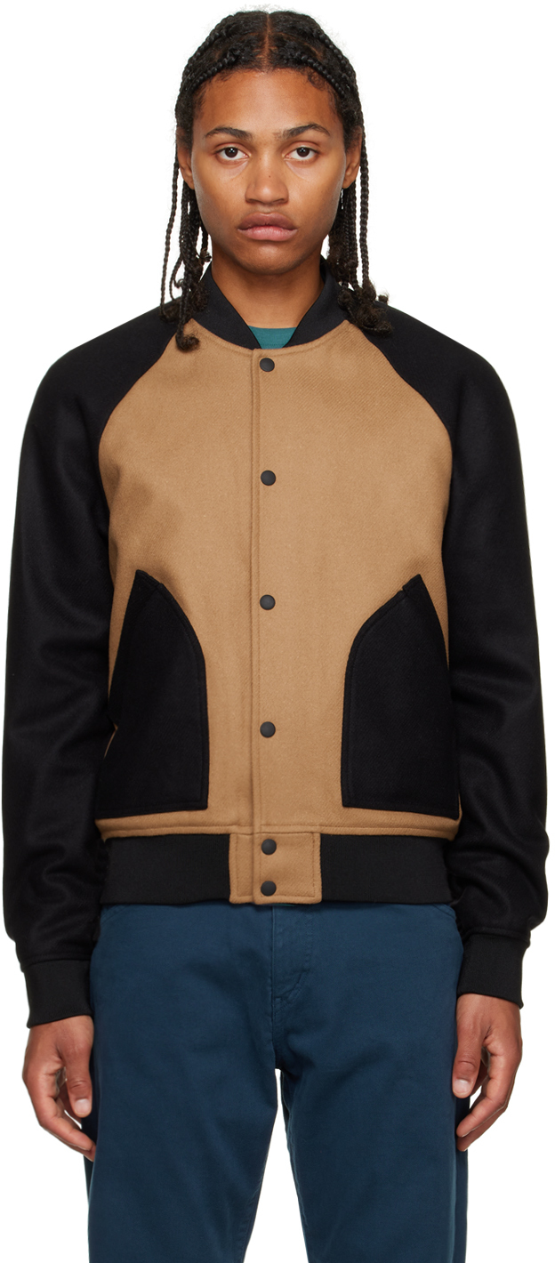 Paul Smith PS ベージュ ジャケット PS by Paul Smithのベージュ＆ブラック バーシティ ボンバー