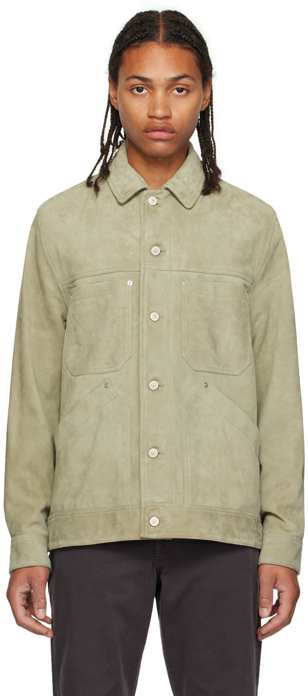 Ps By Paul Smith Green Button Leather Jacket In 31 Greens