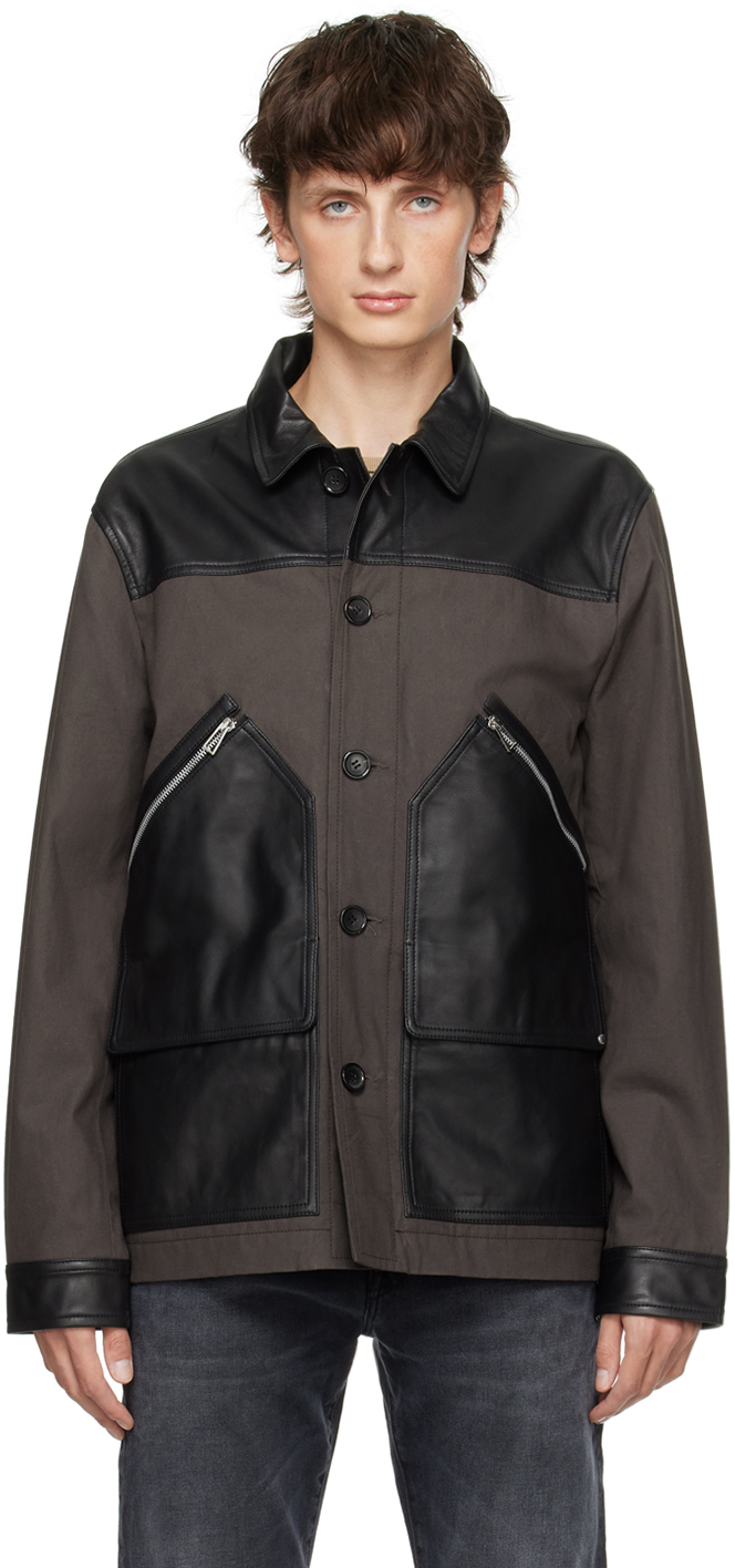 Ps By Paul Smith Brown Paneled Leather Jacket In 79 Blacks