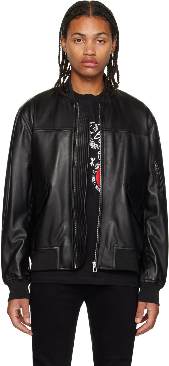 Ps By Paul Smith Black Zip Leather Bomber Jacket In 79 Black