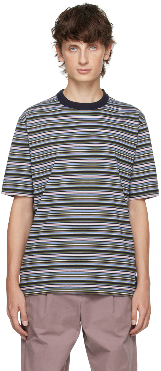 Ps By Paul Smith Blue Striped T-shirt In 92 Multicolour