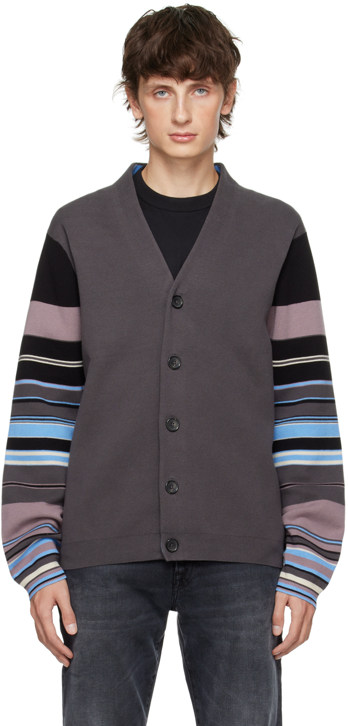 Ps By Paul Smith Gray Striped Cardigan In 77 Browns