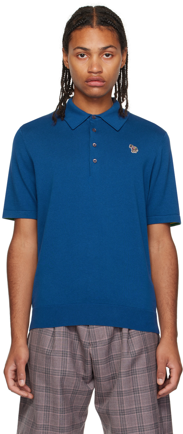 Ps By Paul Smith Zebra-patch Polo Shirt In 45 Blues