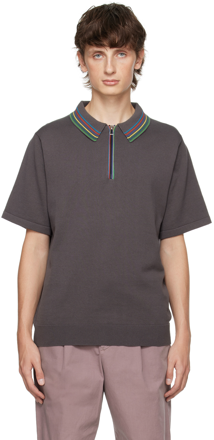 Ps By Paul Smith Grey Striped Polo In 77 Browns