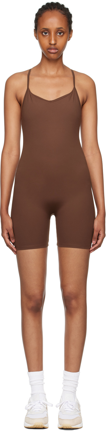 Shop Girlfriend Collective Brown Barre Unitard In Earth