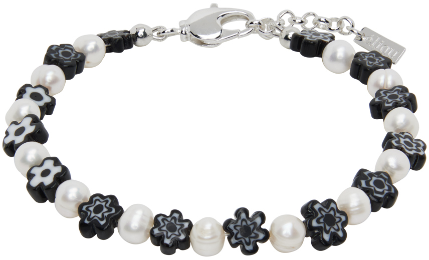 Eliou Onlin Silver, Pearl And Glass Beaded Bracelet In Black