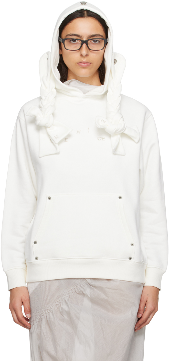 Venicew White Braided Hoodie In White Pigtails