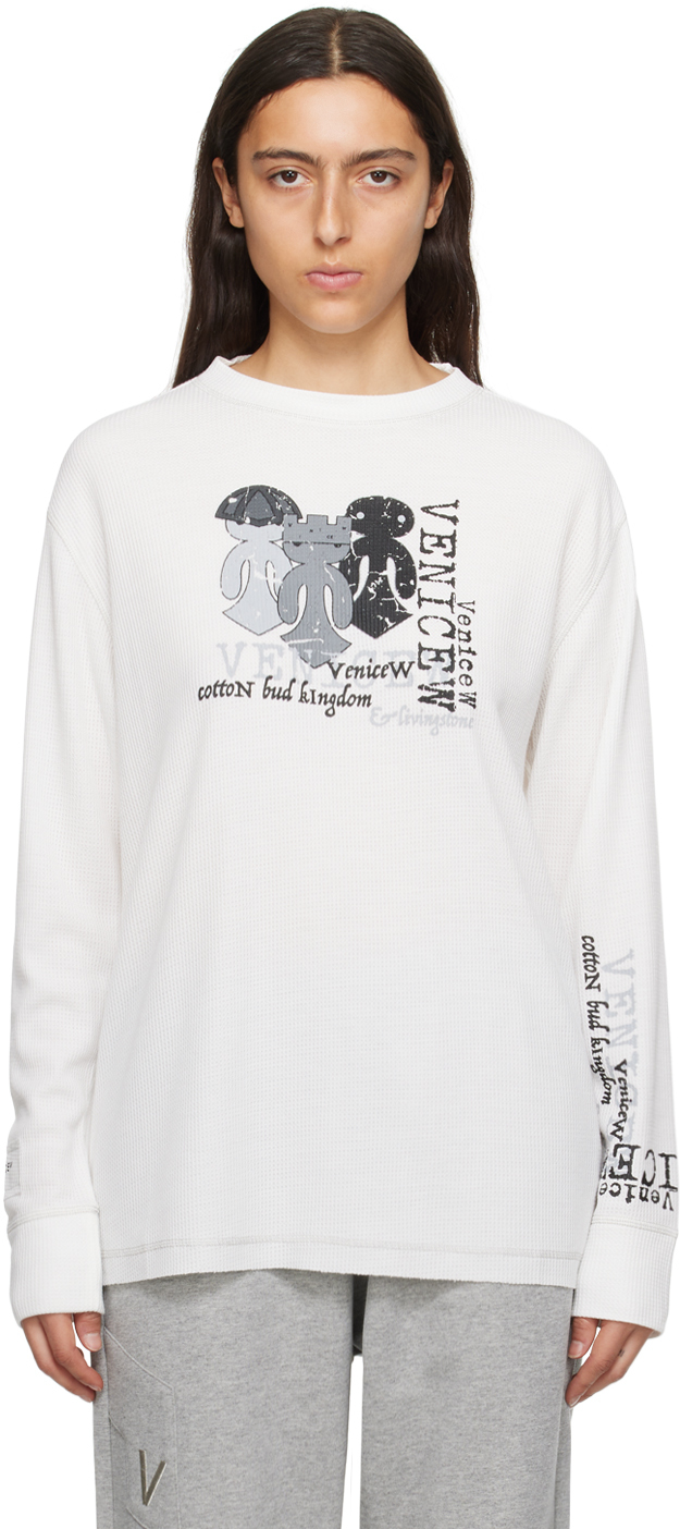 Venicew White Printed Long Sleeve T-shirt In Kingdom White