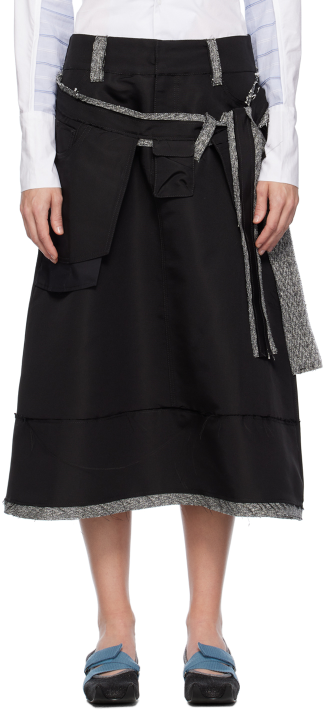 Black Floating Pocket Midi Skirt