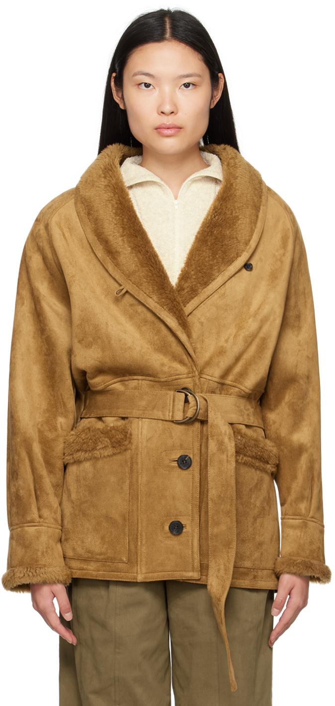 Lvir Tan Paneled Faux-leather Coat In Camel
