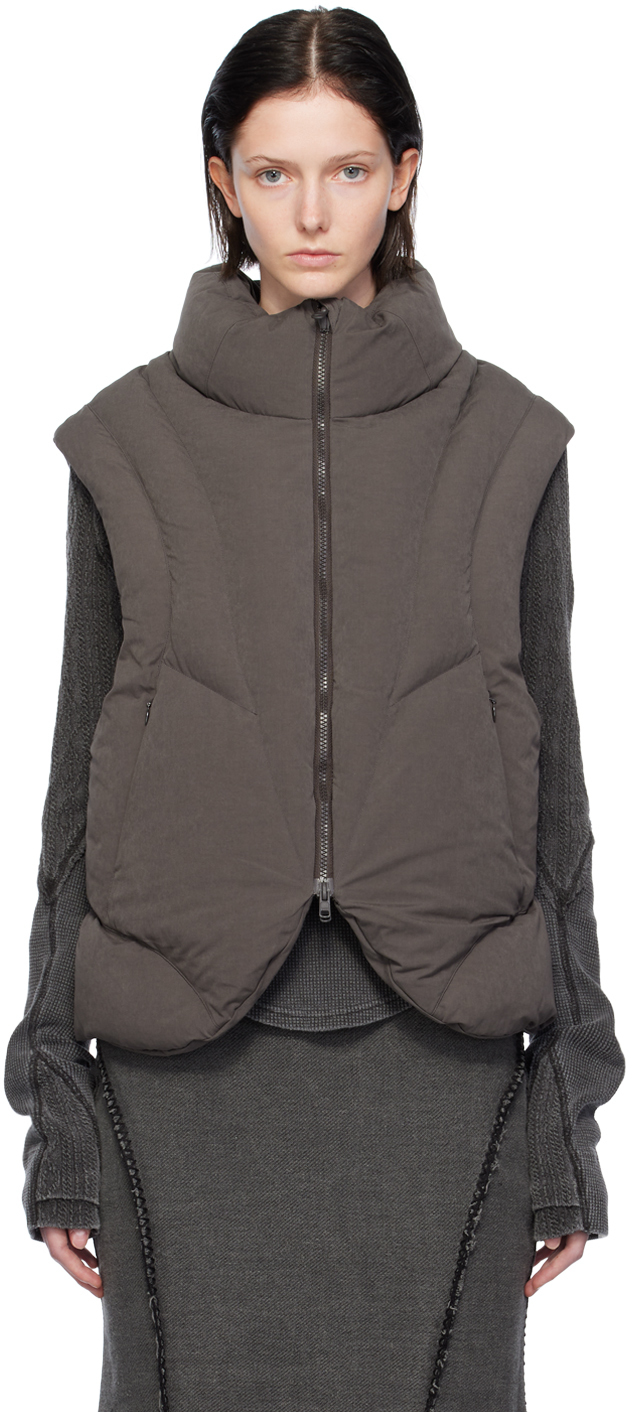 Hyein Seo Gray Padded Reversible Vest In Charcoal