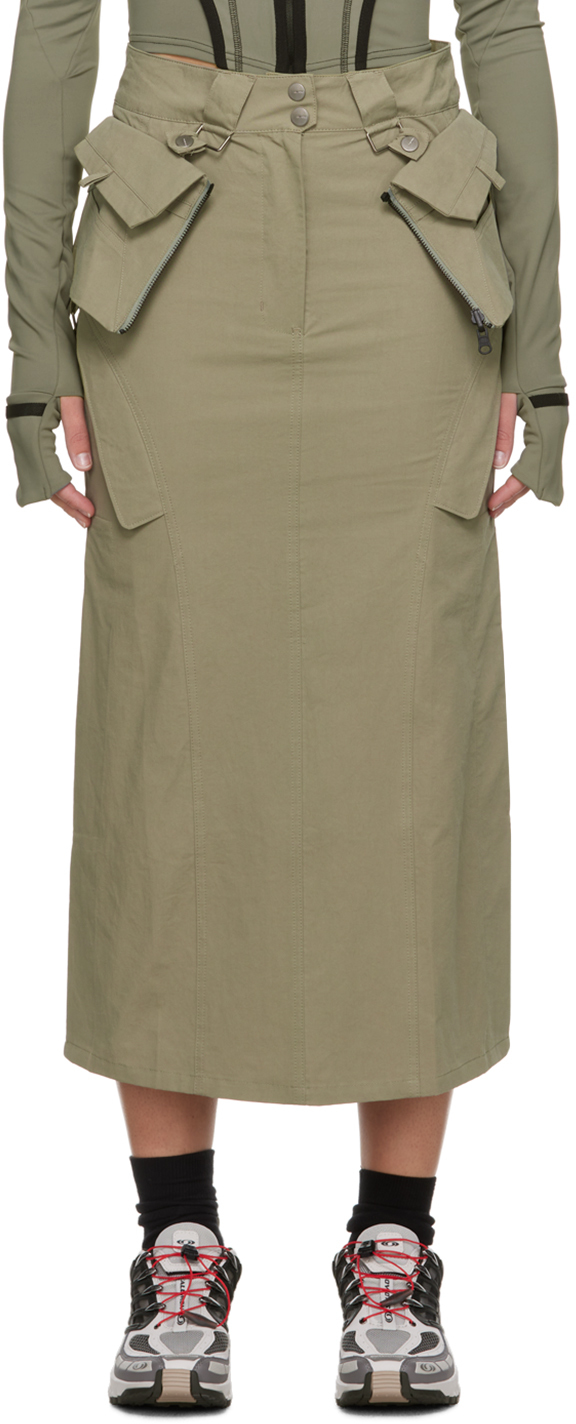 Khaki Overlay Maxi Skirt