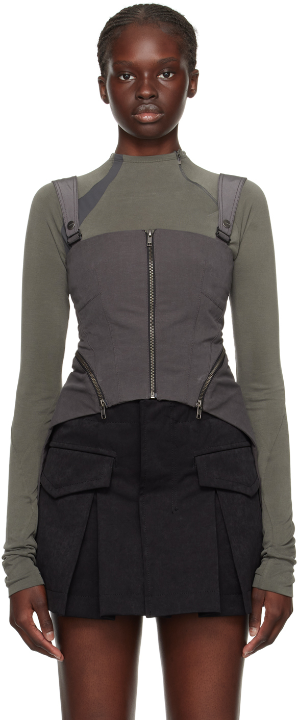 Shop Hyein Seo Gray Zip Camisole In Charcoal