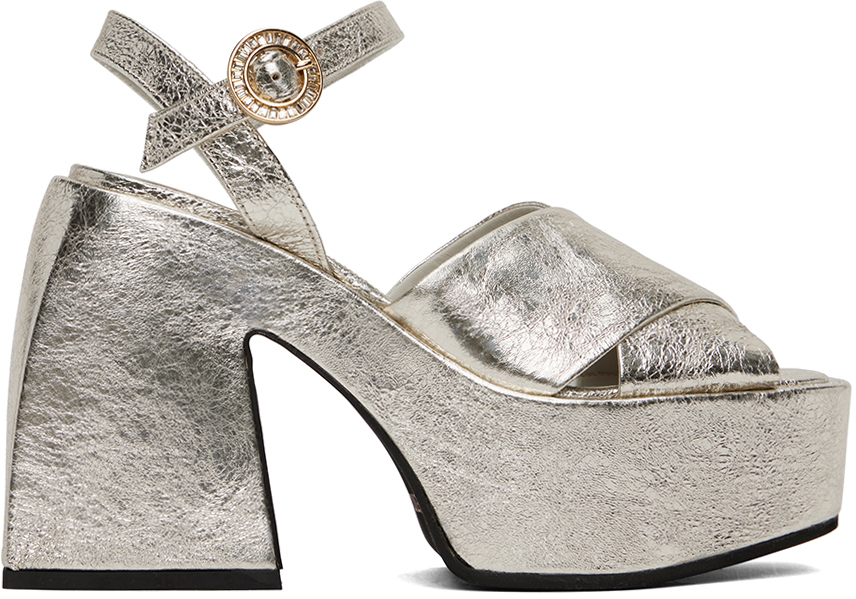 Nodaleto Silver Joni Heeled Sandals In Metallic