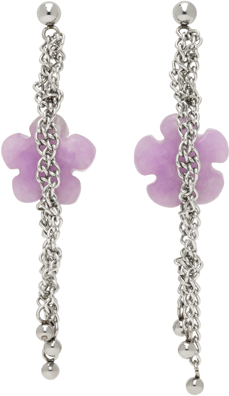 Marland Backus Pink Flower Earrings In Pink/silver