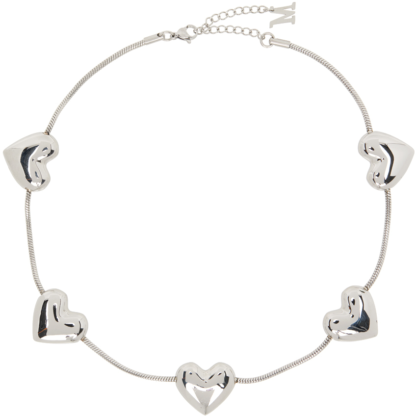 Silver Heart String Necklace by Marland Backus on Sale