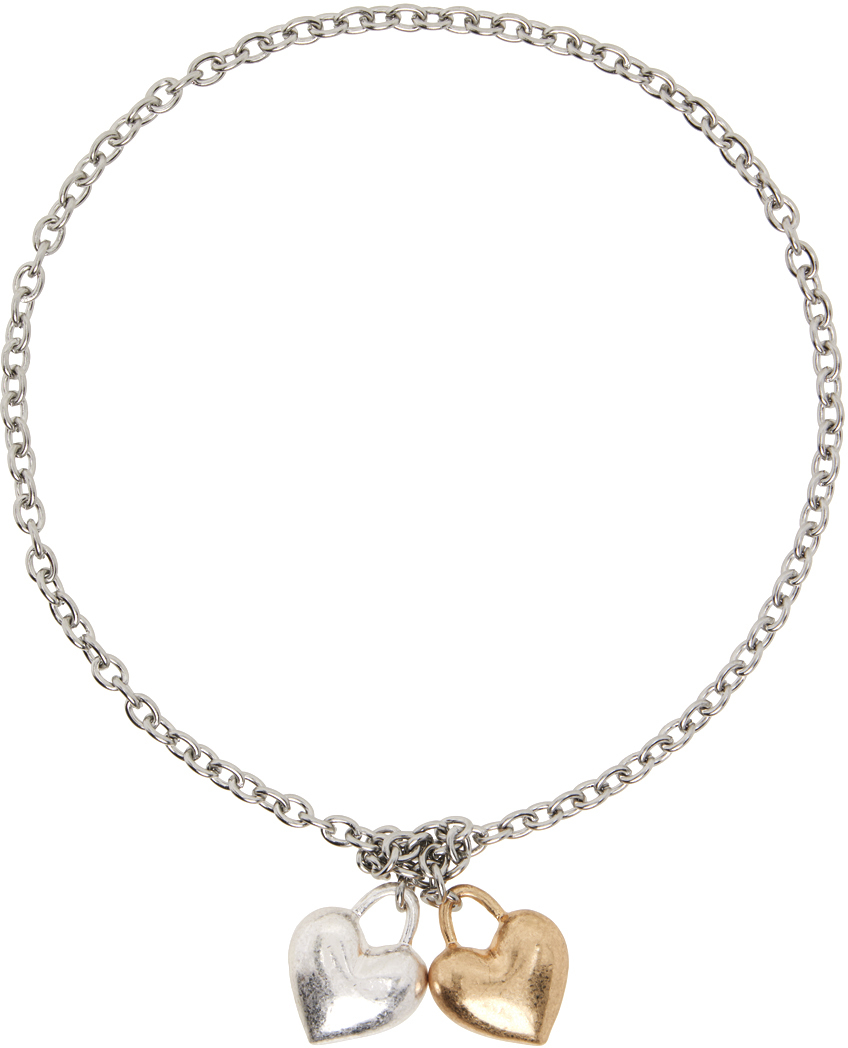 Silver & Gold Entangled Hearts Necklace