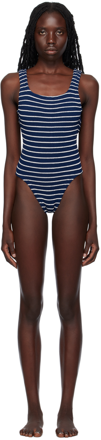 HUNZA G NAVY SQUARE NECK ONE-PIECE SWIMSUIT
