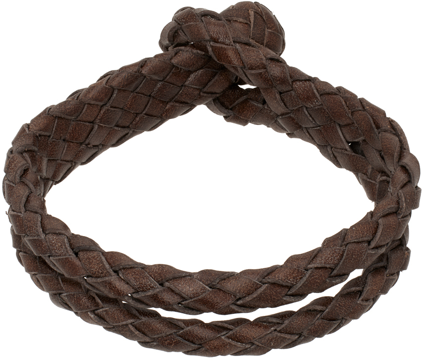 Rrl Brown Braided Leather Bracelet