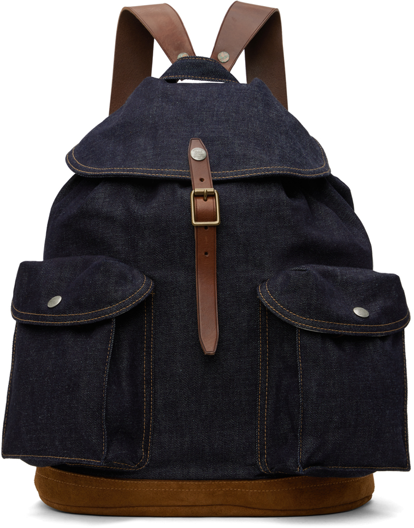 Rrl Riley Leather And Suede-trimmed Denim Backpack In Blue