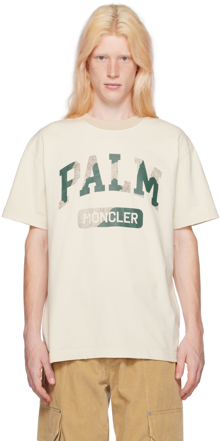 Shop Moncler Genius Moncler X Palm Angels Beige T-shirt In 032 White