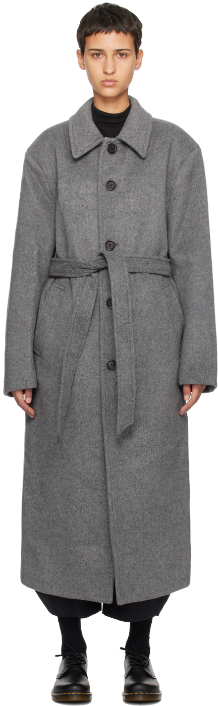 Amomento Grey Belted Coat In Charcoal