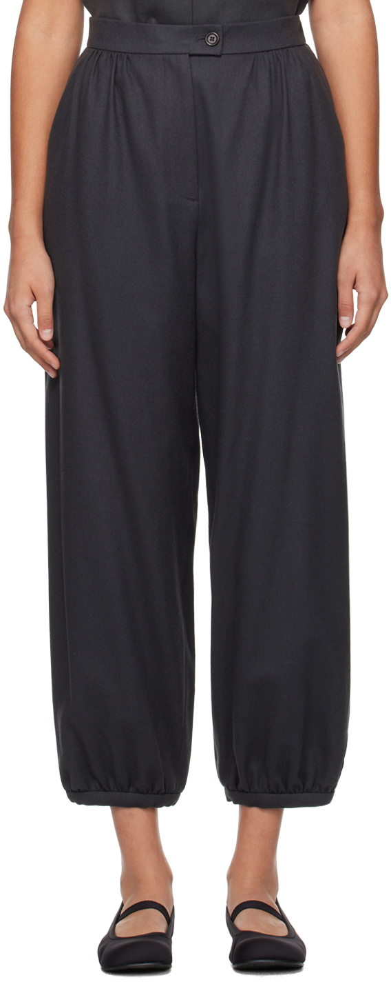 Amomento Gray Shirring Trousers In Charcoal