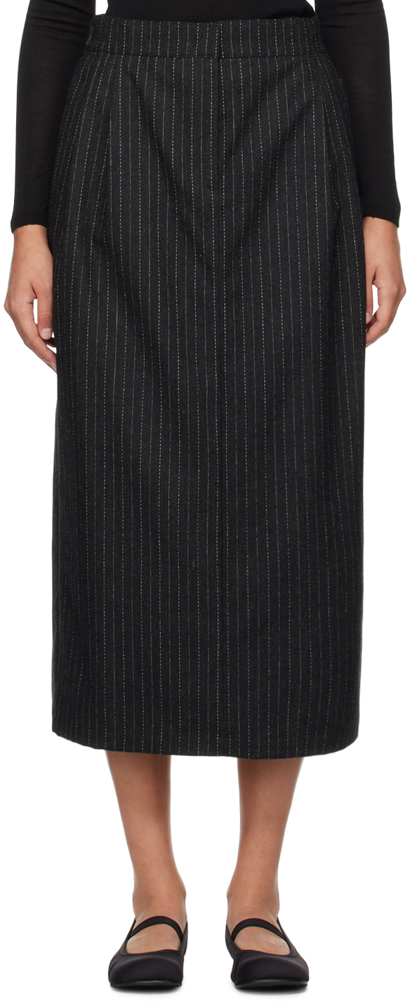 Amomento Black Garconne Midi Skirt In Stripe