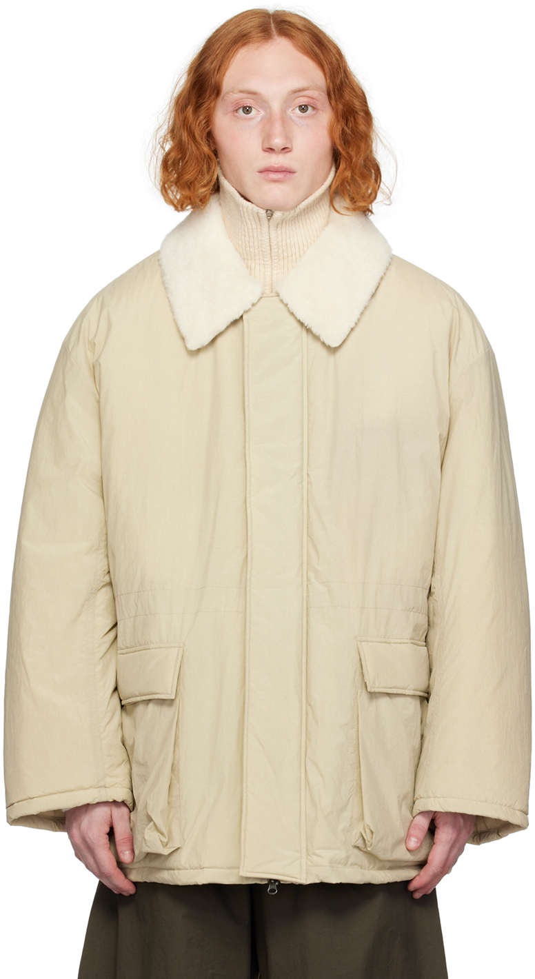 Amomento Beige Shearling Collar Jacket In Neutrals