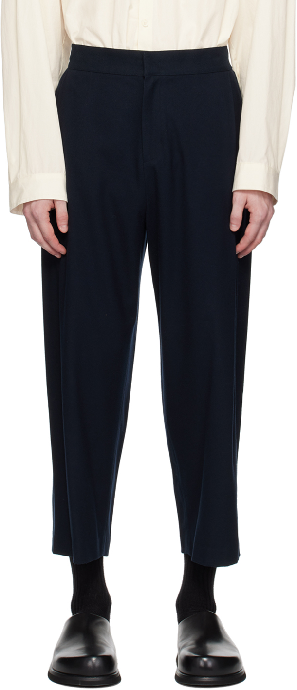 Navy Snap Garconne Trousers by AMOMENTO on Sale