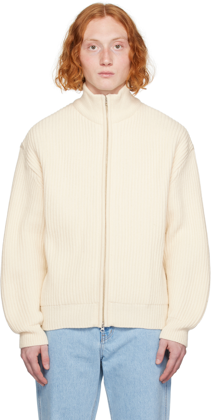 Off-White Full Needle Zip-Up Sweater
