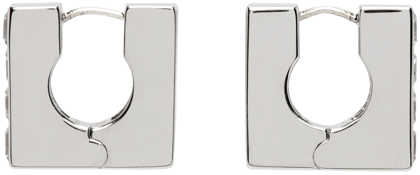 Numbering Silver Square Earrings In White