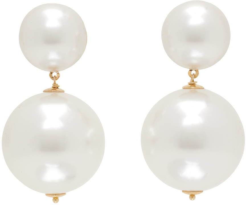White & Gold Pearl #9122 Drop Earrings