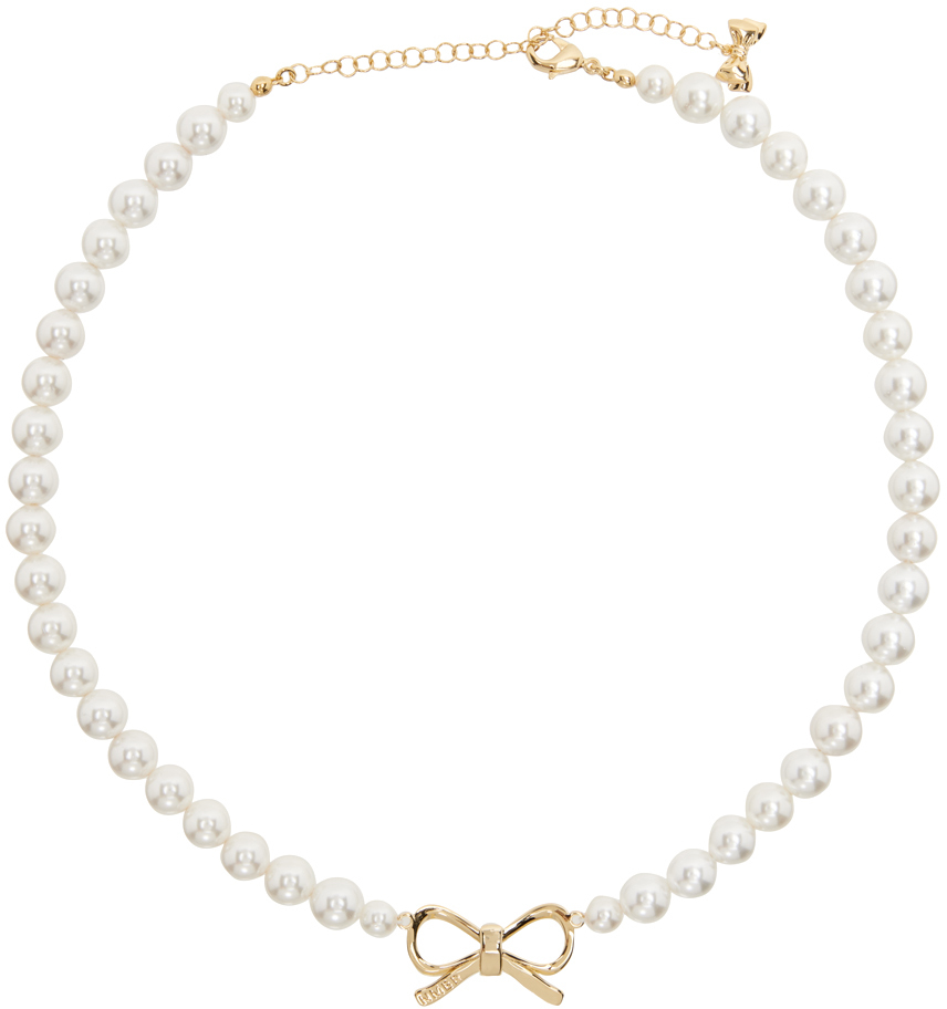 White #9701 Ribbon Pearl Necklace