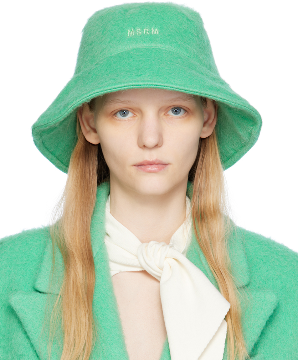 Msgm Green Shag Knit Bucket Hat In 36 Green