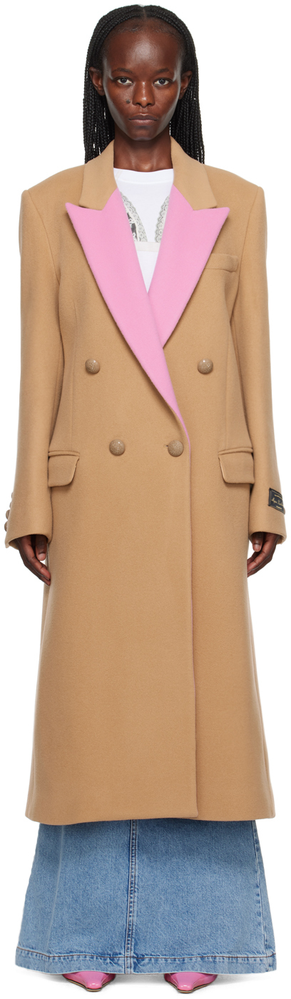 MSGM BEIGE DOUBLE-BREASTED COAT