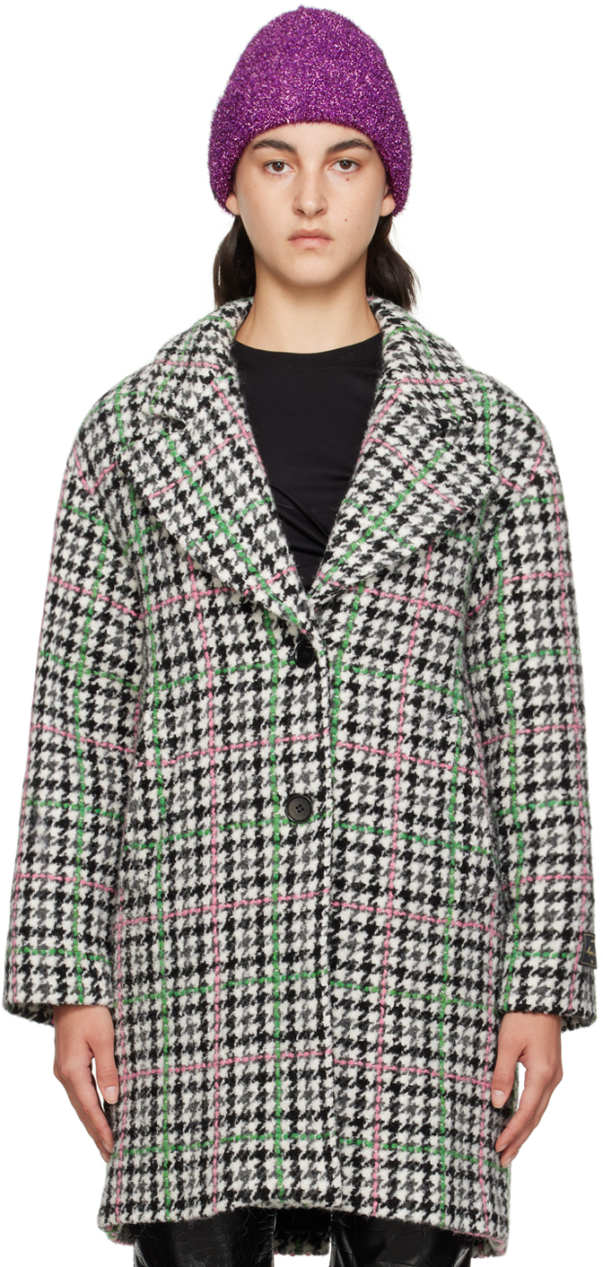 Shop Msgm Gray Checked Coat In 94 Grey