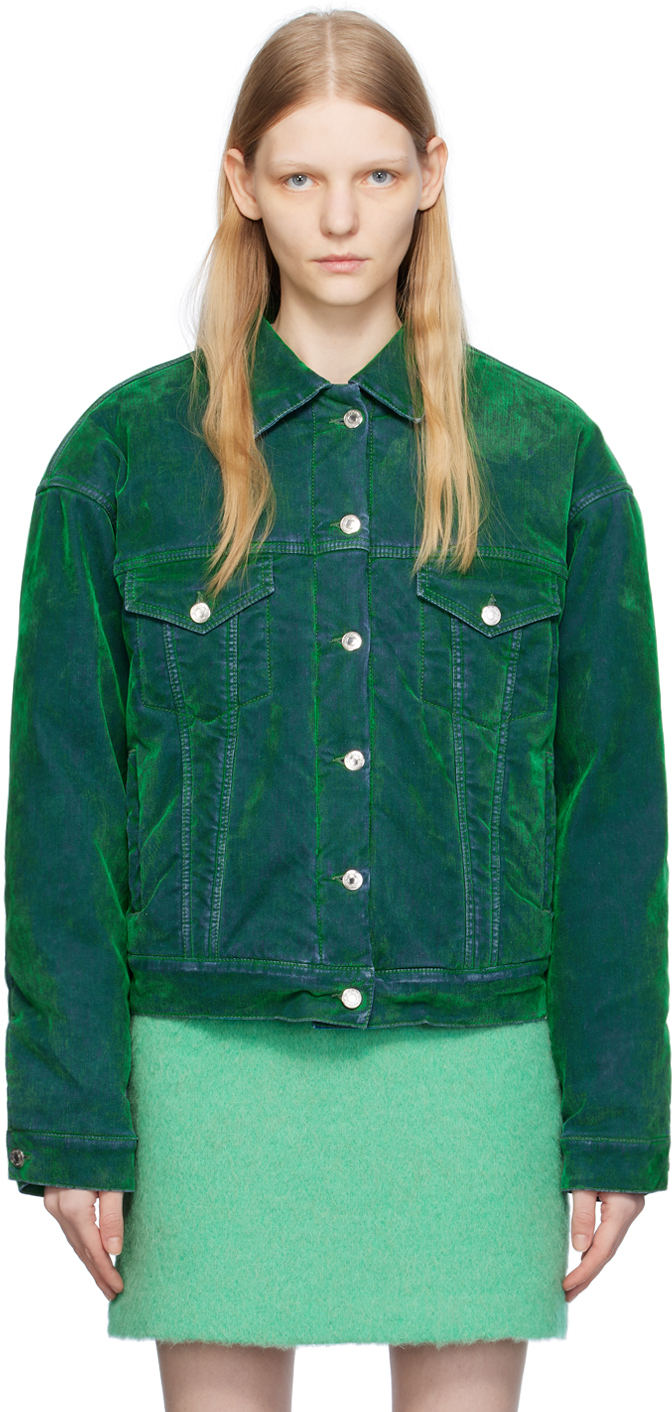 Green Flocked Denim Jacket