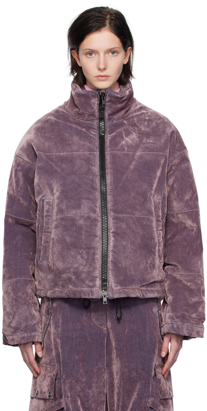 Purple Quilted Denim Puffer Jacket by MSGM on Sale