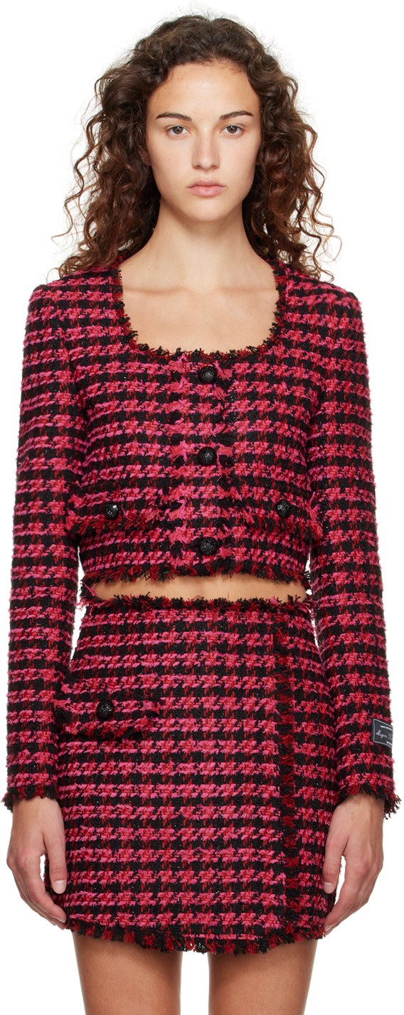 Msgm Pink Check Jacket In 14 Fuchsia