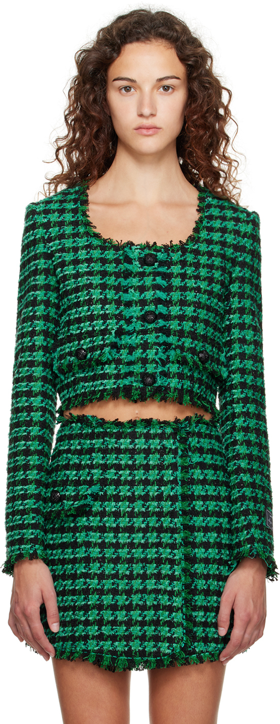 Msgm Green Check Jacket In 36 Green