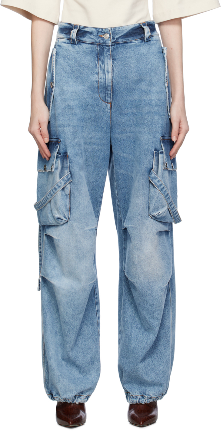 Blue Cargo Pocket Jeans by MSGM on Sale