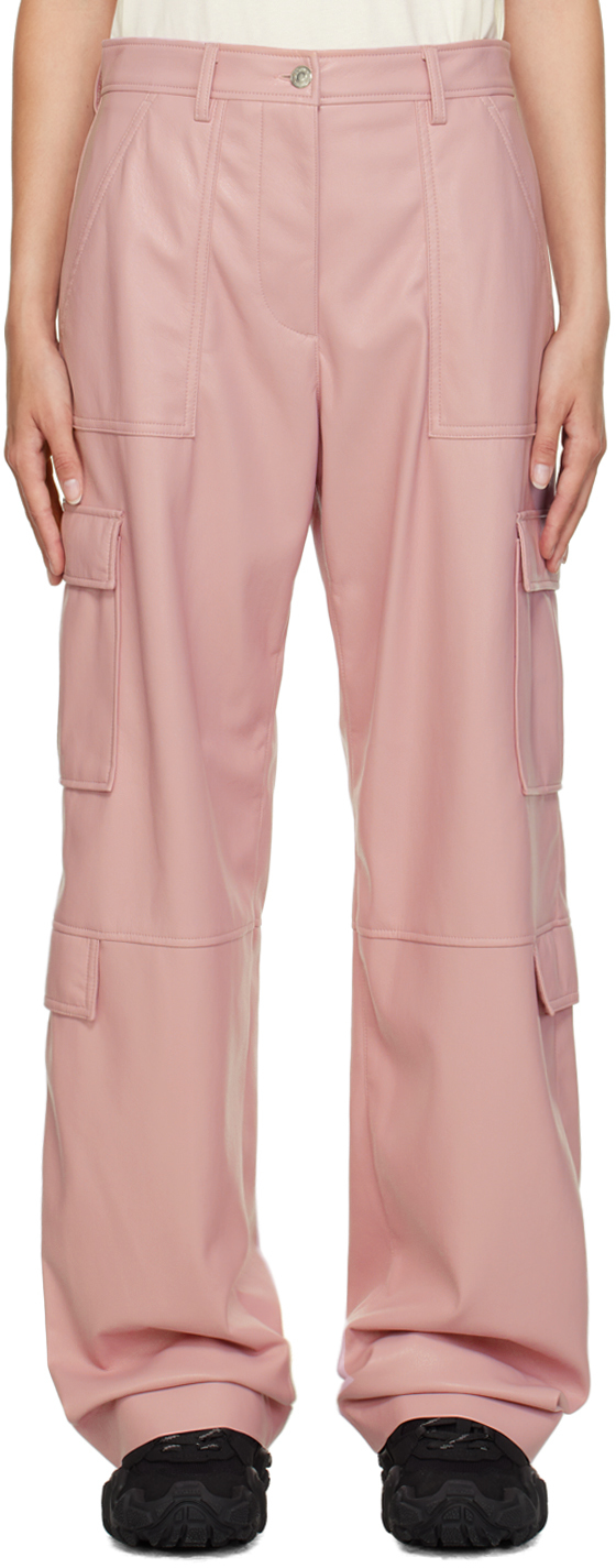 Msgm Pink Cargo Pockets Faux-leather Trousers In 12 Pink