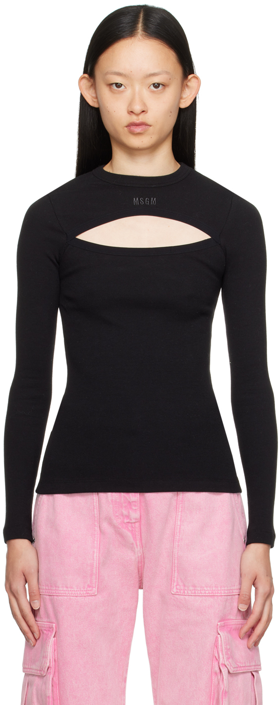 Black Cutout Long Sleeve T-Shirt