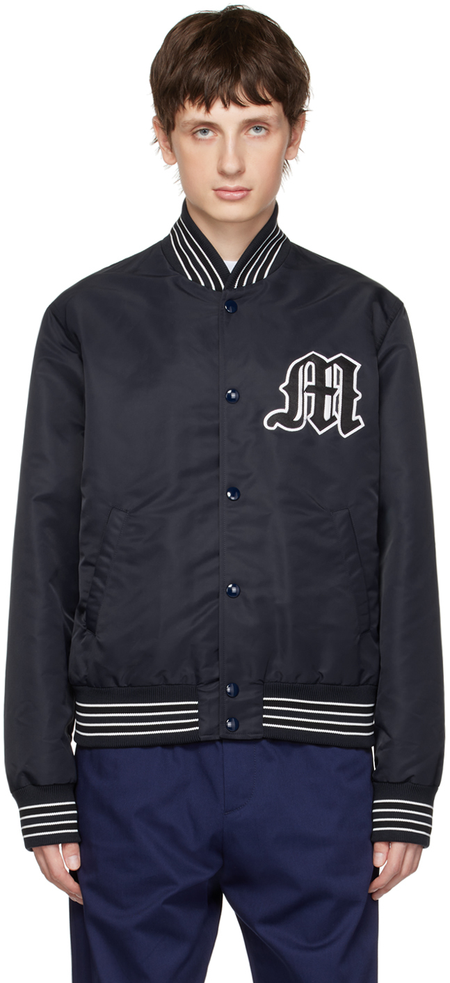 Navy Embroidered Bomber Jacket