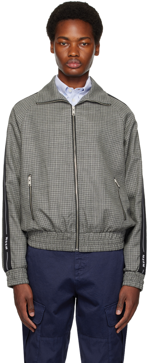 Msgm Gray Check Jacket In Grey