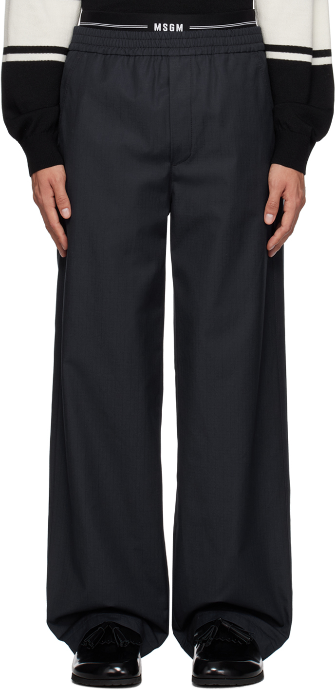 Msgm Navy Layered Trousers In Blu Navy
