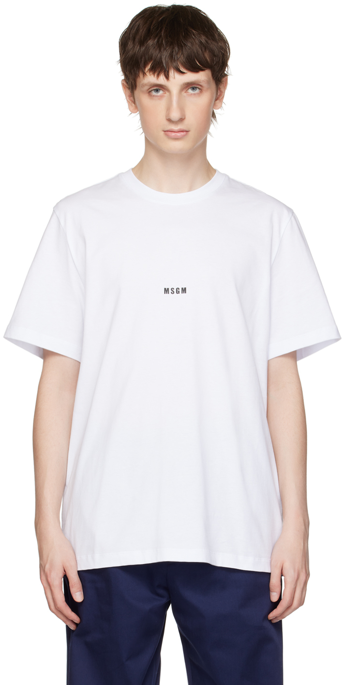 Shop Msgm White Printed T-shirt In Optical White